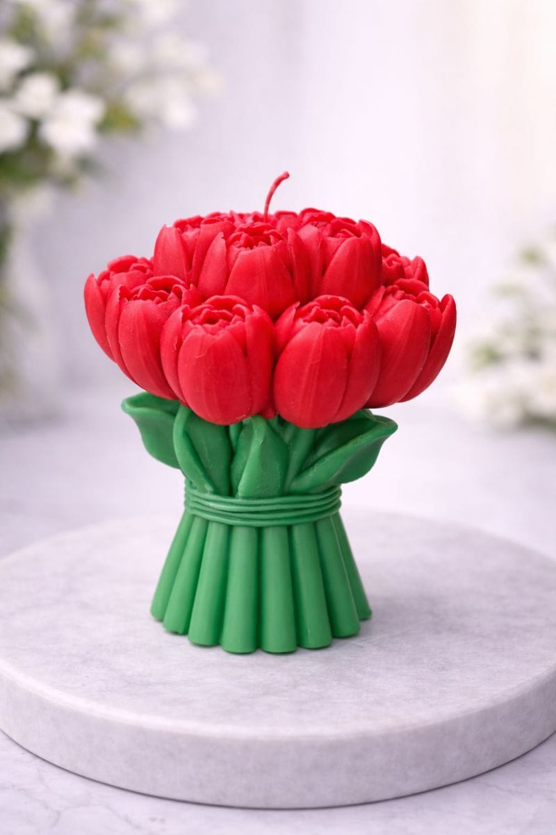 Tulip Flower Shaped Decorative Candle, Realistic Floral Wax Bouquet for Gifting and Room Decor