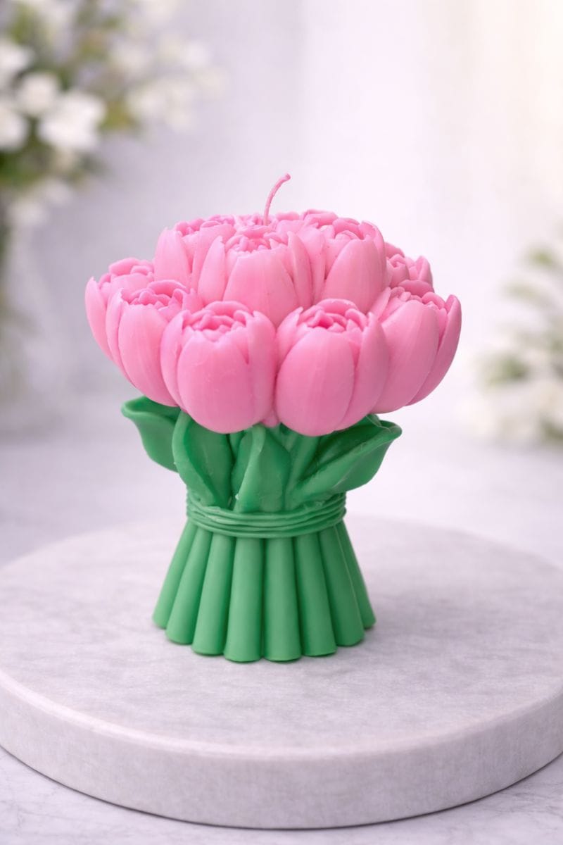 Tulip Flower Shaped Decorative Candle, Realistic Floral Wax Bouquet for Gifting and Room Decor