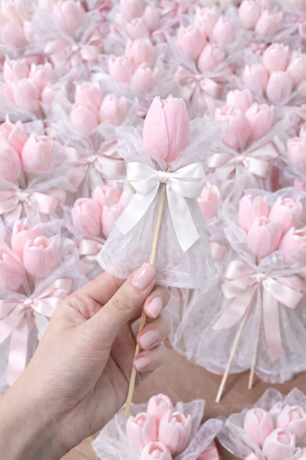 Tulip Flower Candle on Stick | Decorative Floral Candle for Gifting, Home Decor & Events | Handcrafted Wax Candle with Ribbon Wrap