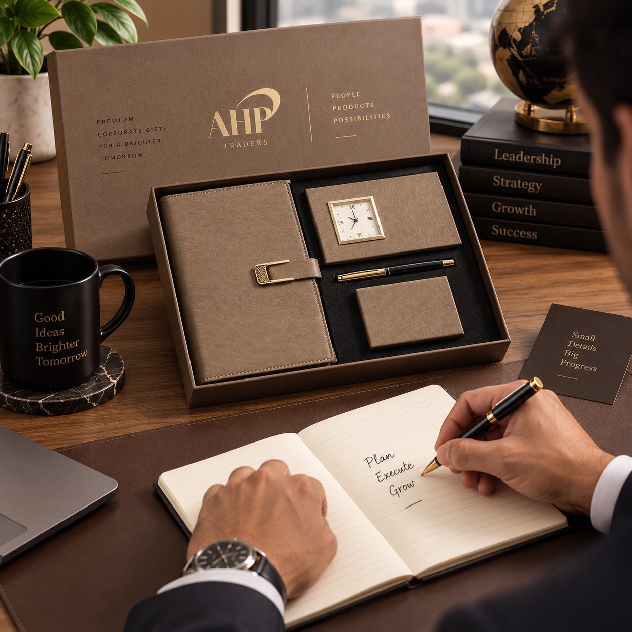 AHP Premium Executive Corporate Gift Set – Brown 4-in-1