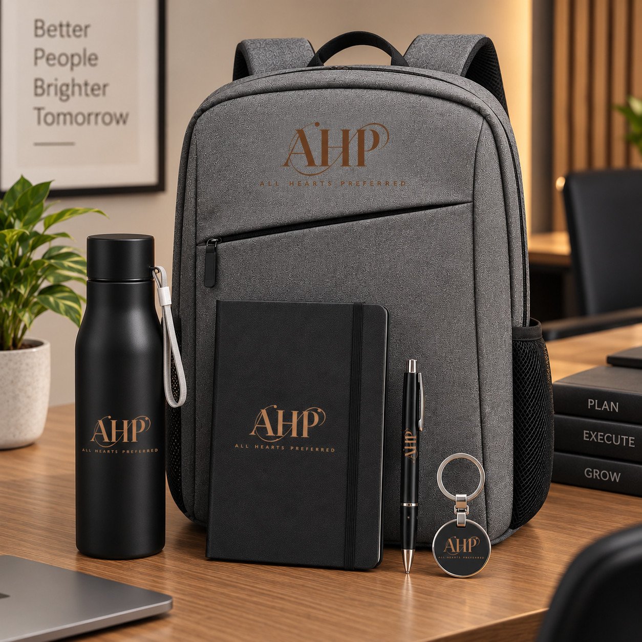 AHP Premium Corporate Gift Set – Backpack, Bottle, Notebook, Pen & Keychain
