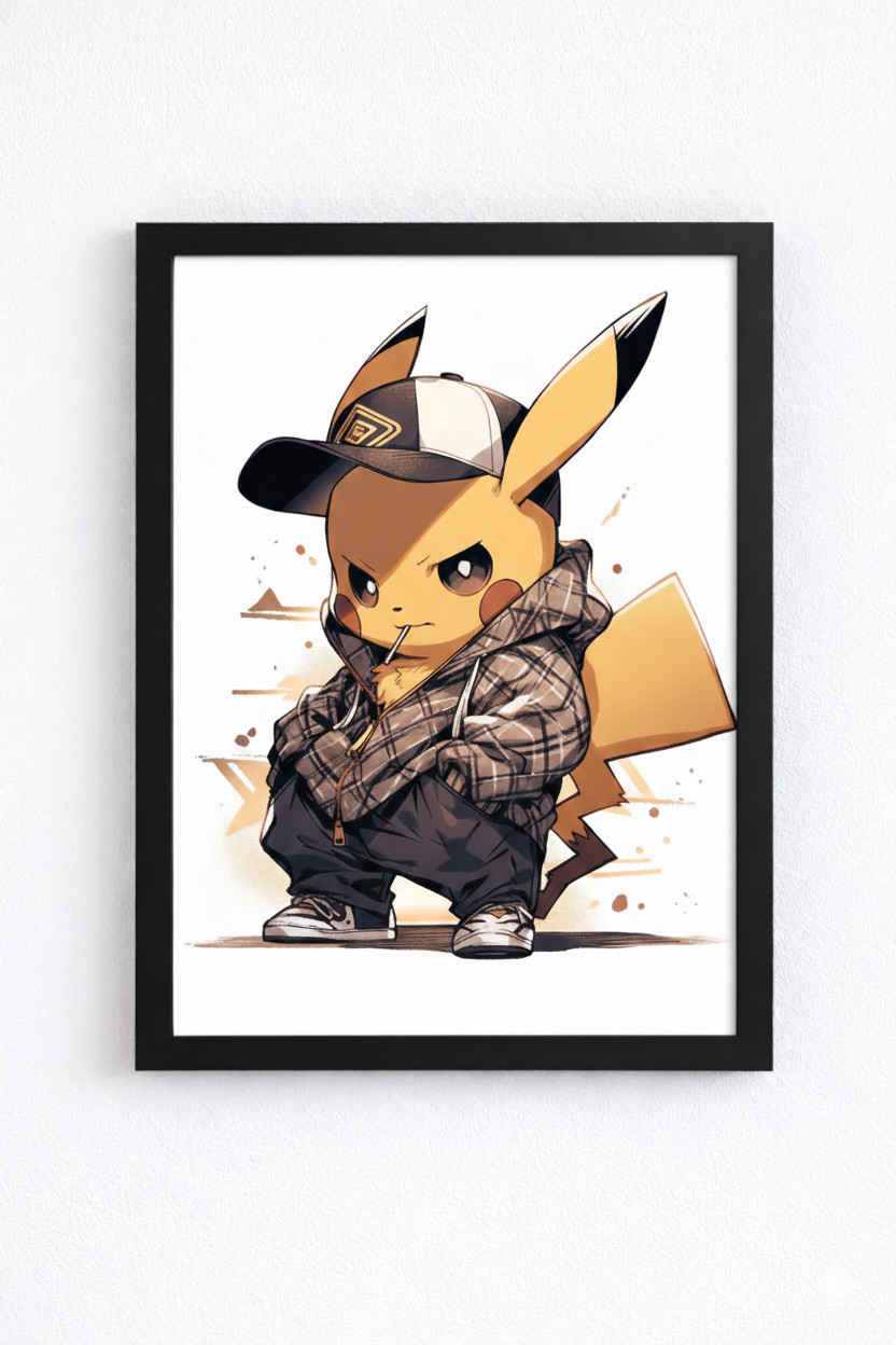 Pikachu Anime Wall Frame A4 Size | Cute Pokémon HD Poster | Premium Black Matte Frame for Kids & Anime Fans
