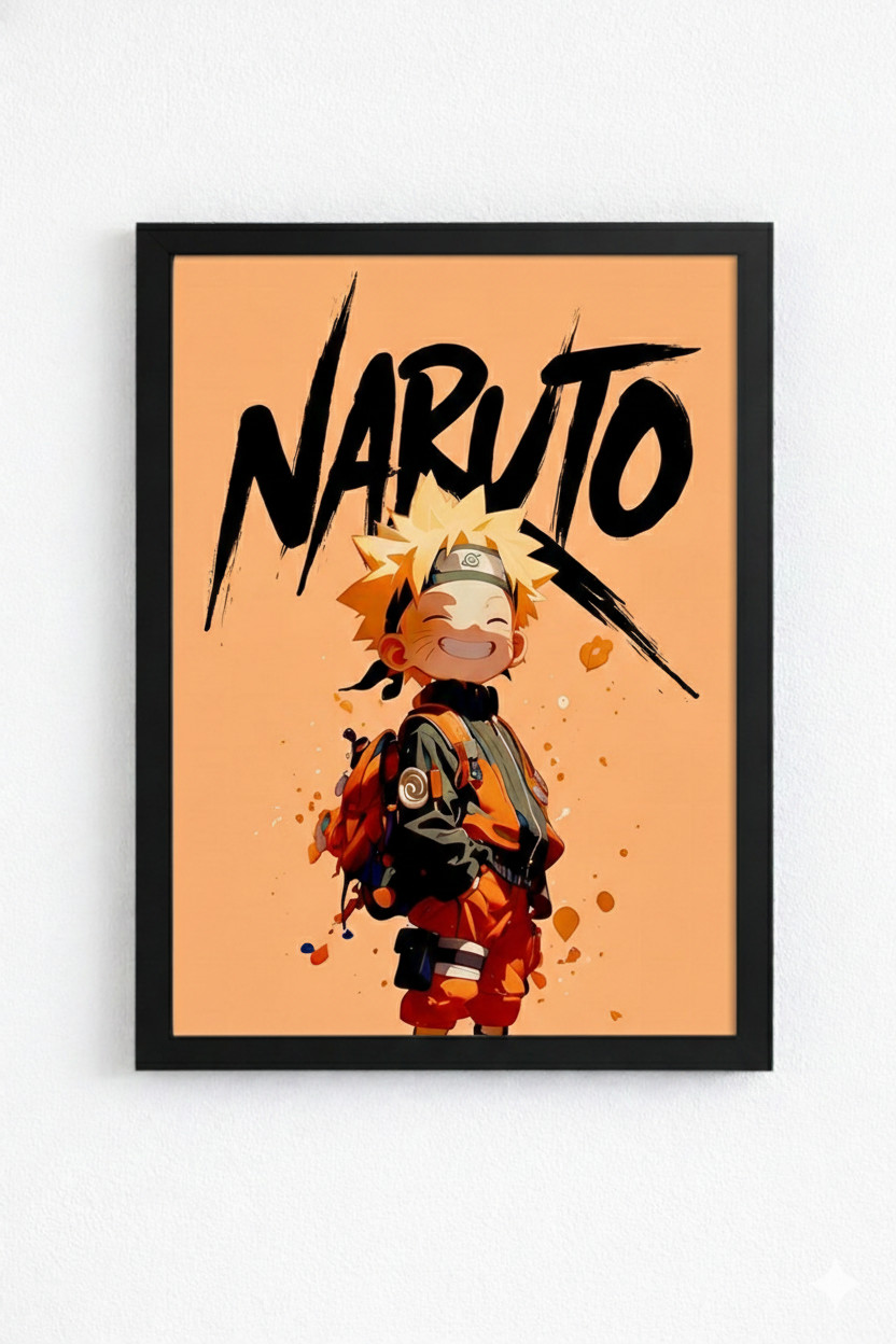 Naruto Anime Wall Frame A4 Size | Cute Naruto Uzumaki HD Poster | Premium Black Matte Frame for Room Decor