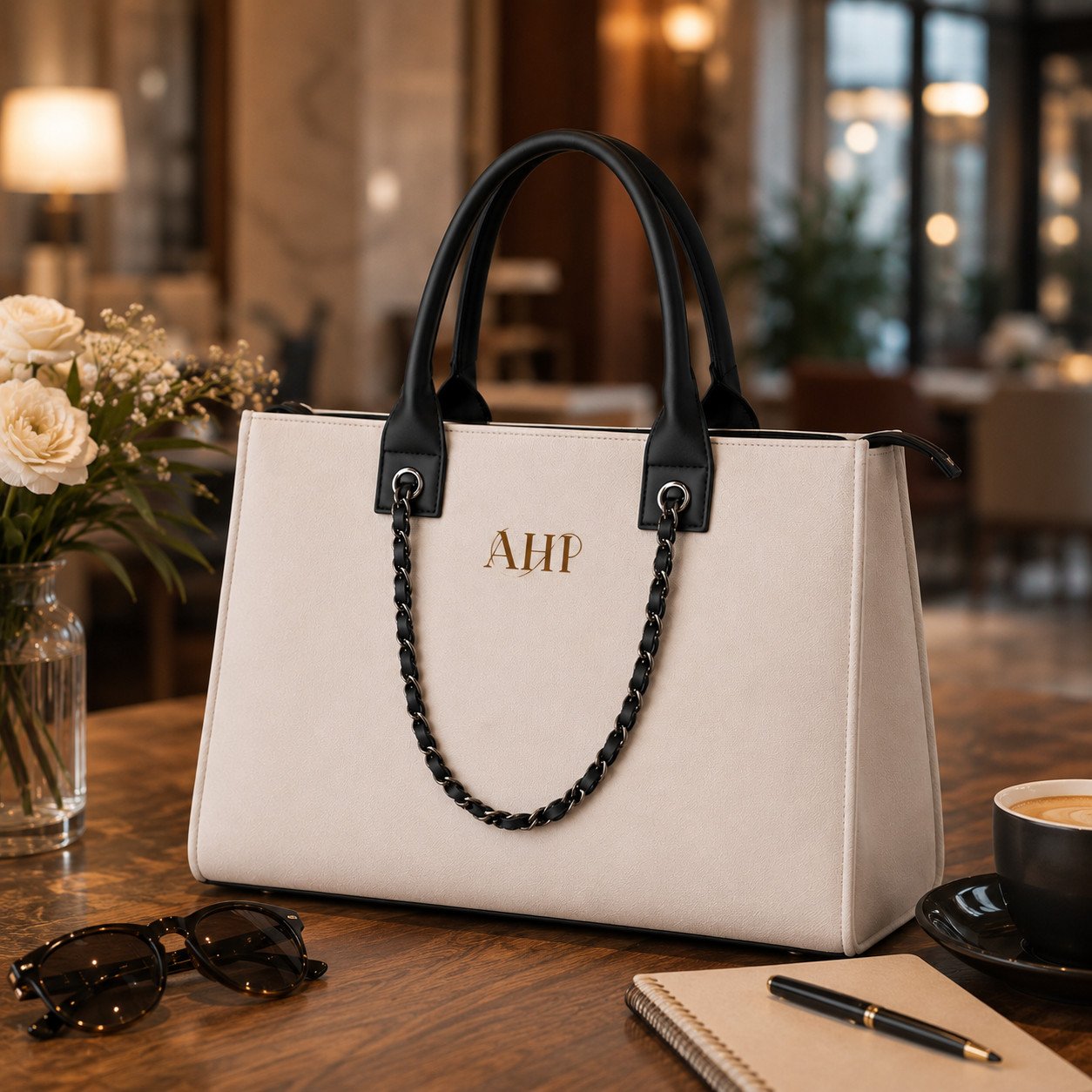 AHP Premium Women's PU Leather Tote Bag | Office, Travel & Everyday Handbag (Ivory White)