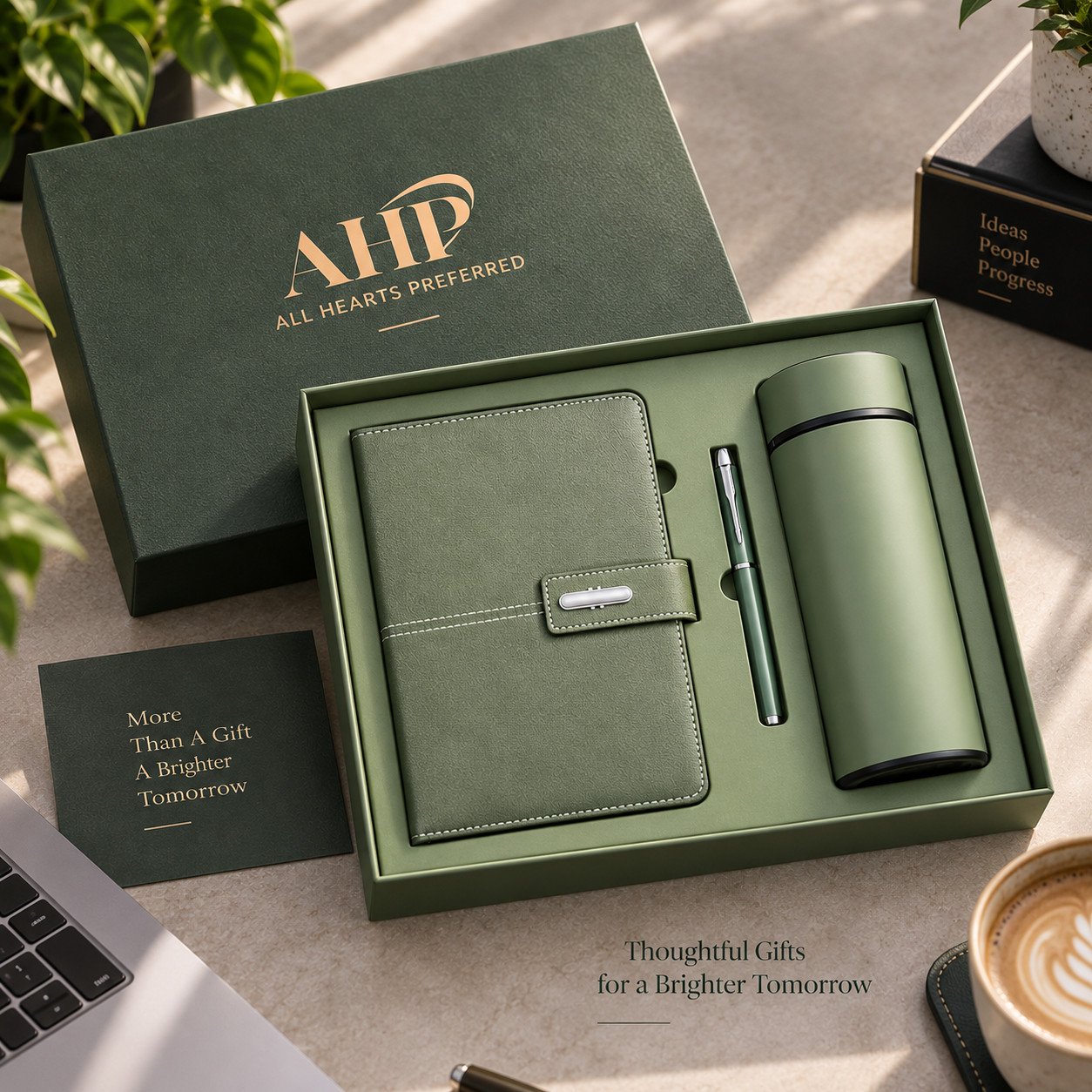 AHP Premium 3-in-1 Leather Notebook, Tumbler & Pen Gift Set