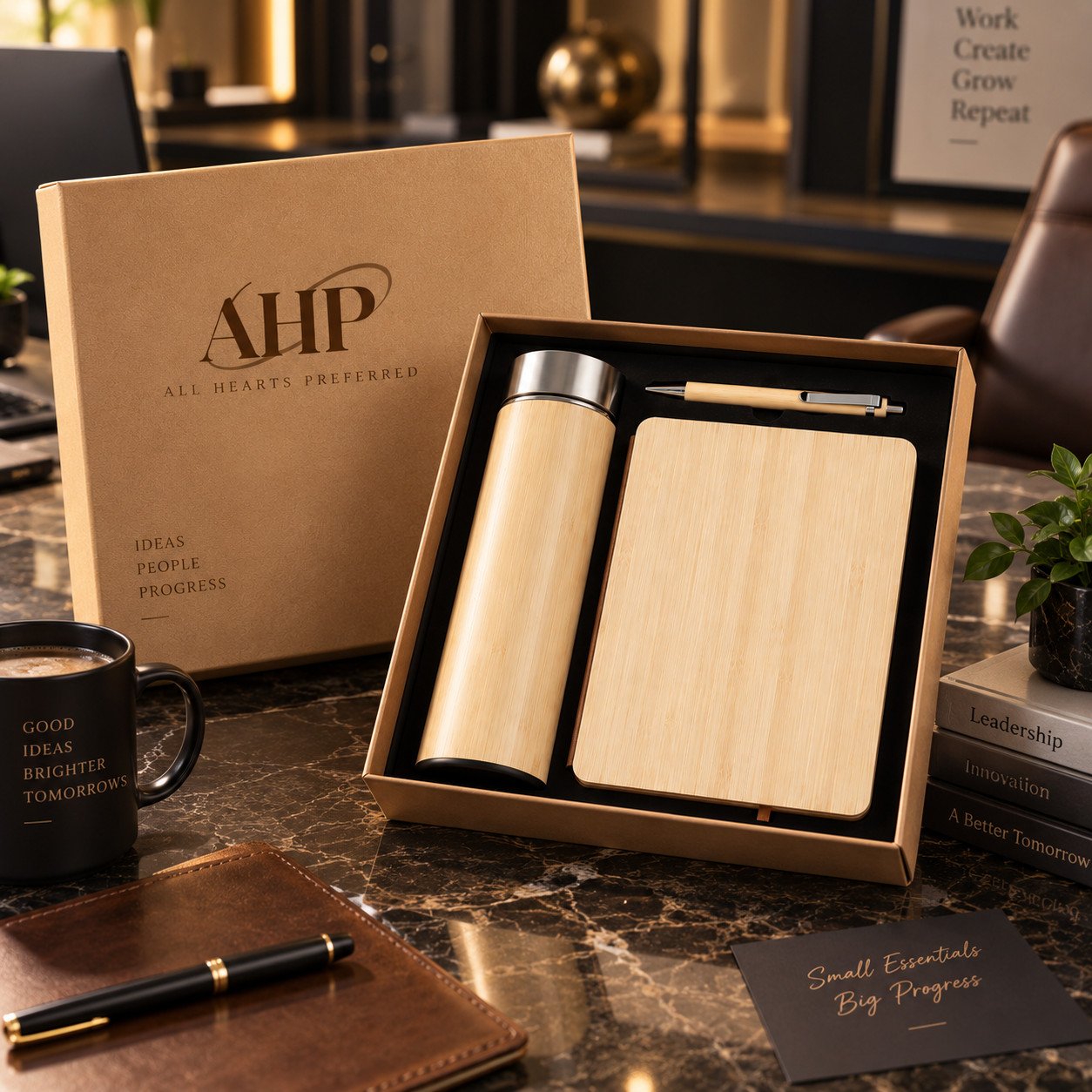 AHP Premium Bamboo Bottle & Notebook Gift Set