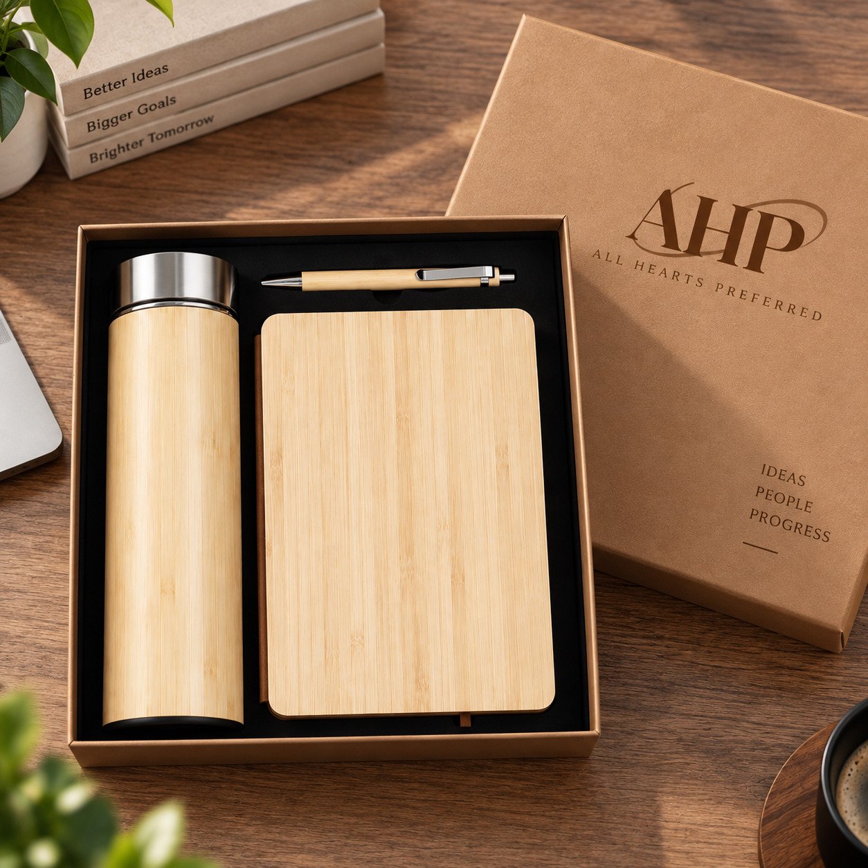 AHP Premium Bamboo Bottle & Notebook Gift Set