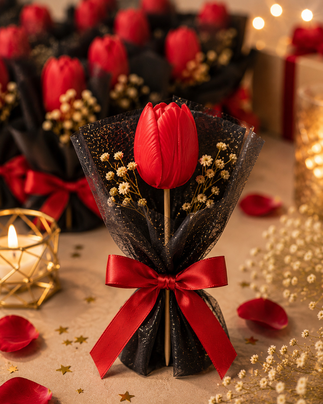 Handcrafted Tulip Flower Candle Favors on Stick | Mini Floral Wax Gift for Wedding & Return Gifts