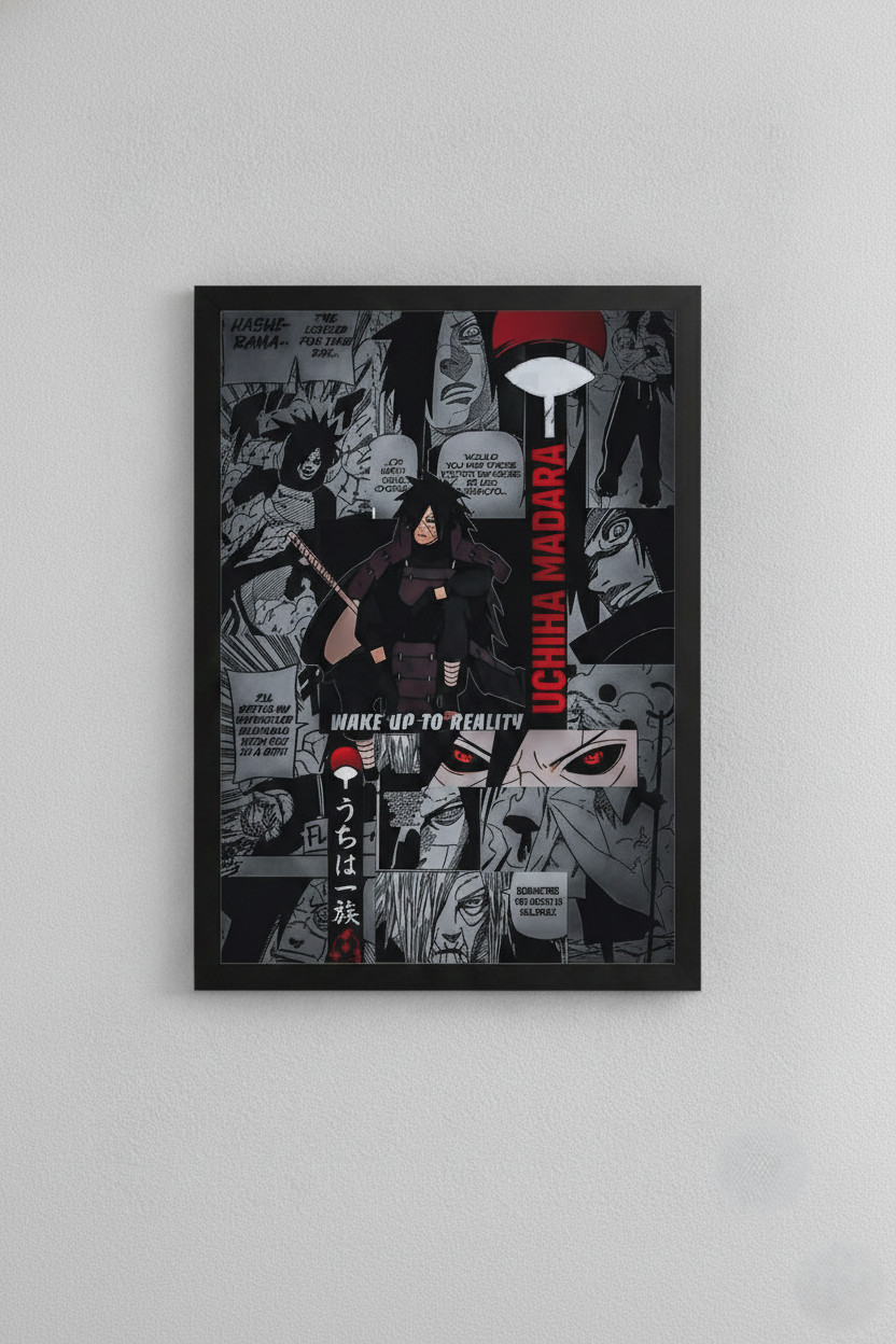 Uchiha Madara Anime Wall Frame A4 Size | Naruto Inspired HD Manga Poster | Premium Black Matte Frame