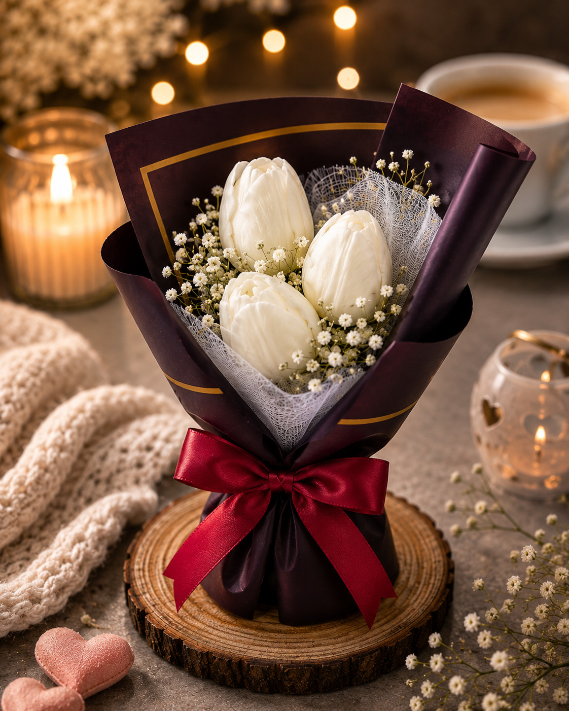 Handcrafted White Tulip Flower Bouquet Candle | Luxury Floral Wax Decorative Gift