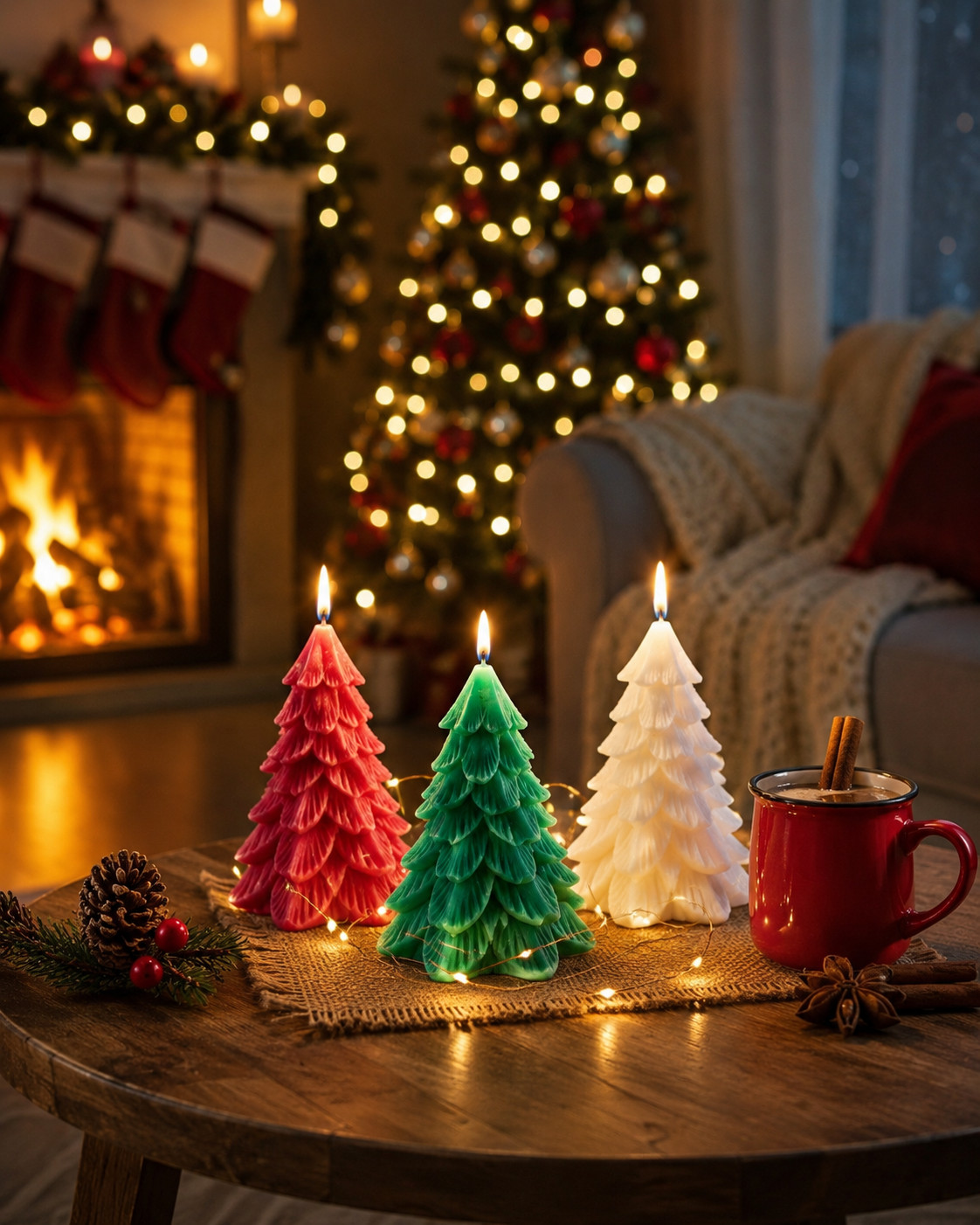 Handcrafted Christmas Tree Candle Set | Decorative Holiday Wax Candles for Christmas Home Décor