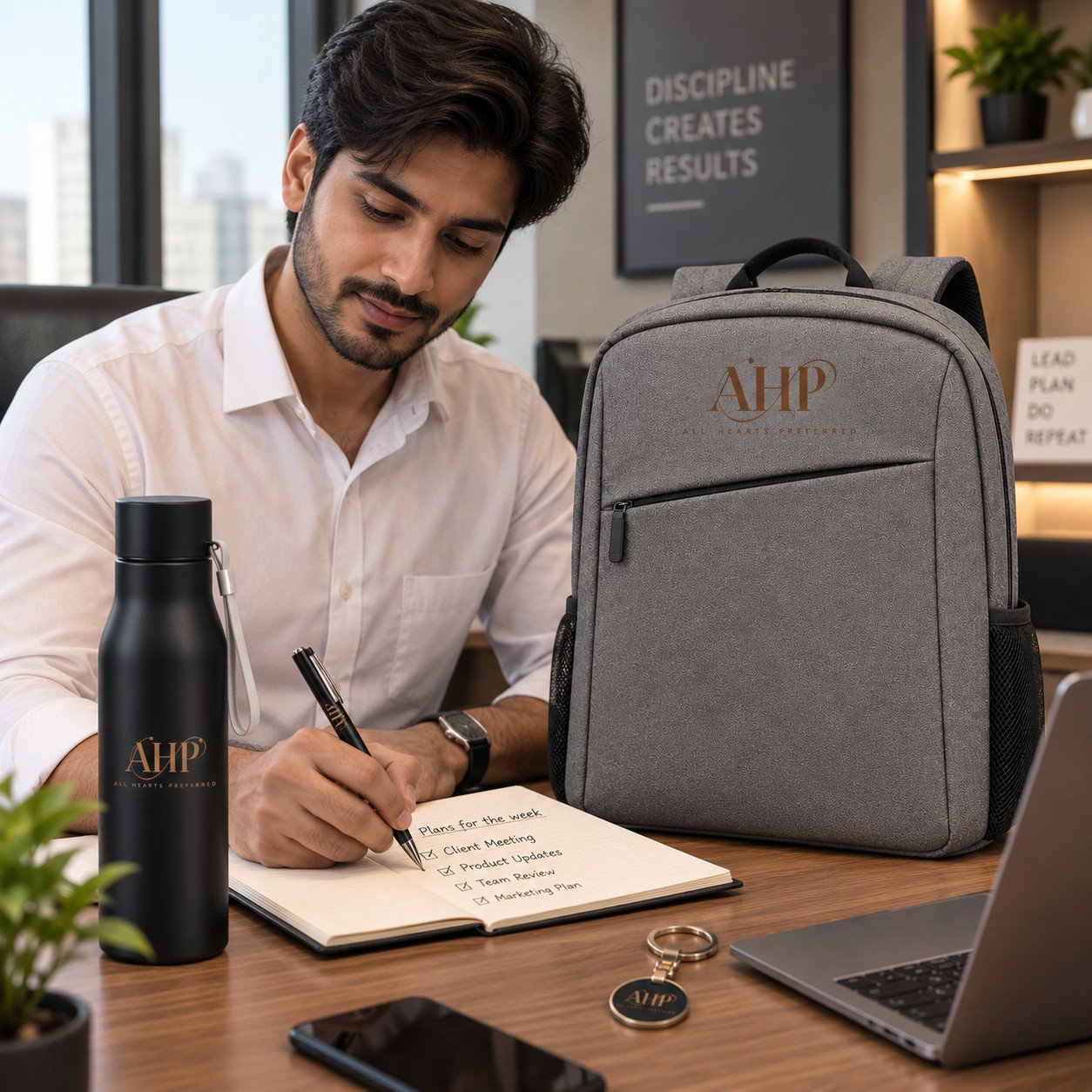 AHP Premium Corporate Gift Set – Backpack, Bottle, Notebook, Pen & Keychain