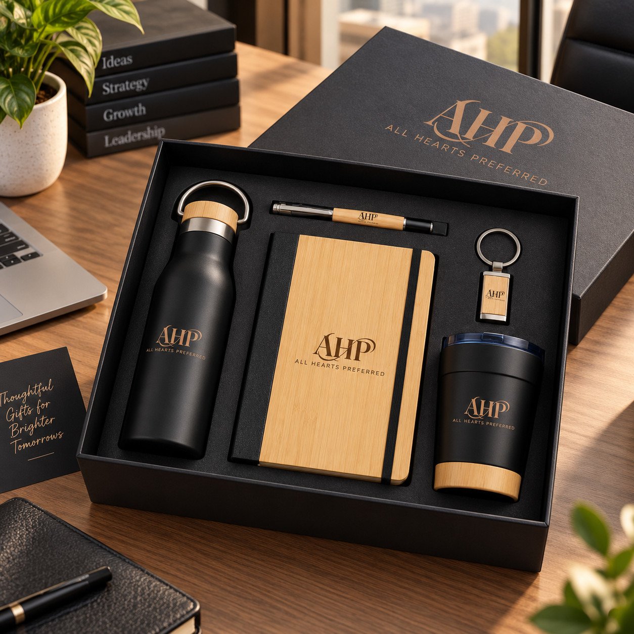 AHP Premium Bamboo Corporate Gift Set – Bottle, Tumbler, Notebook, Pen & Keychain