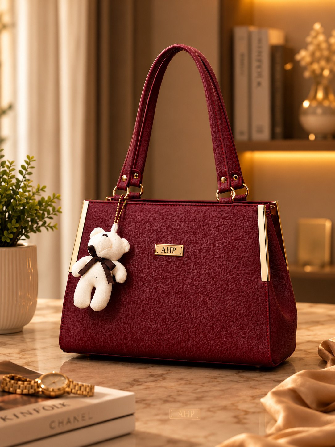 AHP Premium Women's PU Leather Shoulder Tote Bag | Elegant Office & Everyday Handbag (Wine Red)