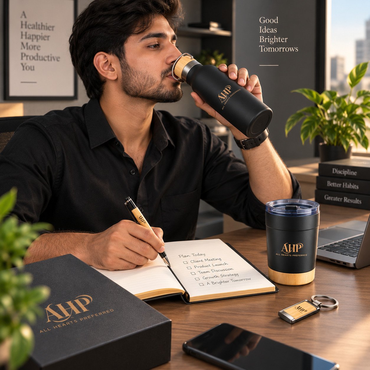 AHP Premium Bamboo Corporate Gift Set – Bottle, Tumbler, Notebook, Pen & Keychain