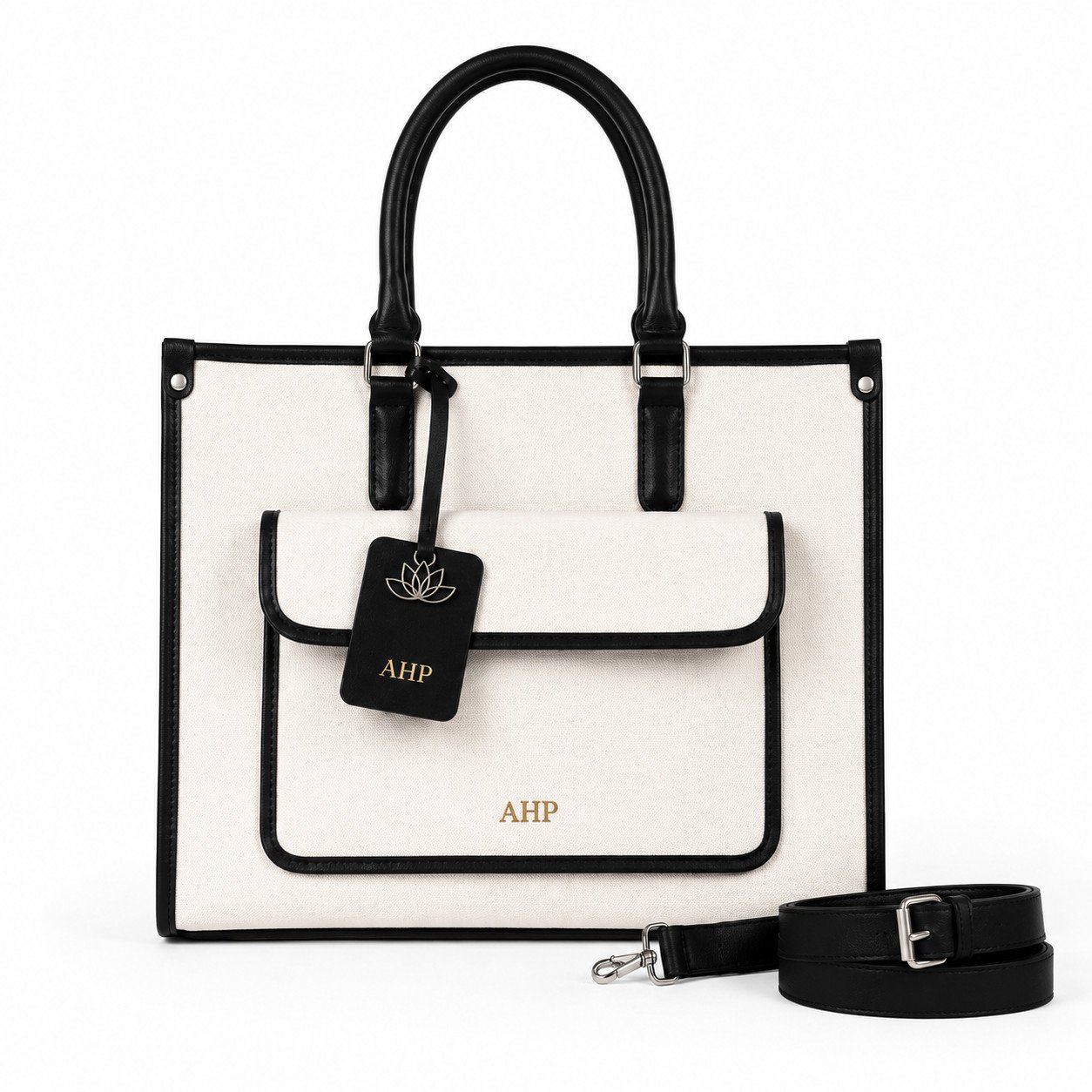 AHP Premium Canvas Tote Bag for Women with Front Pocket & Detachable Shoulder Strap