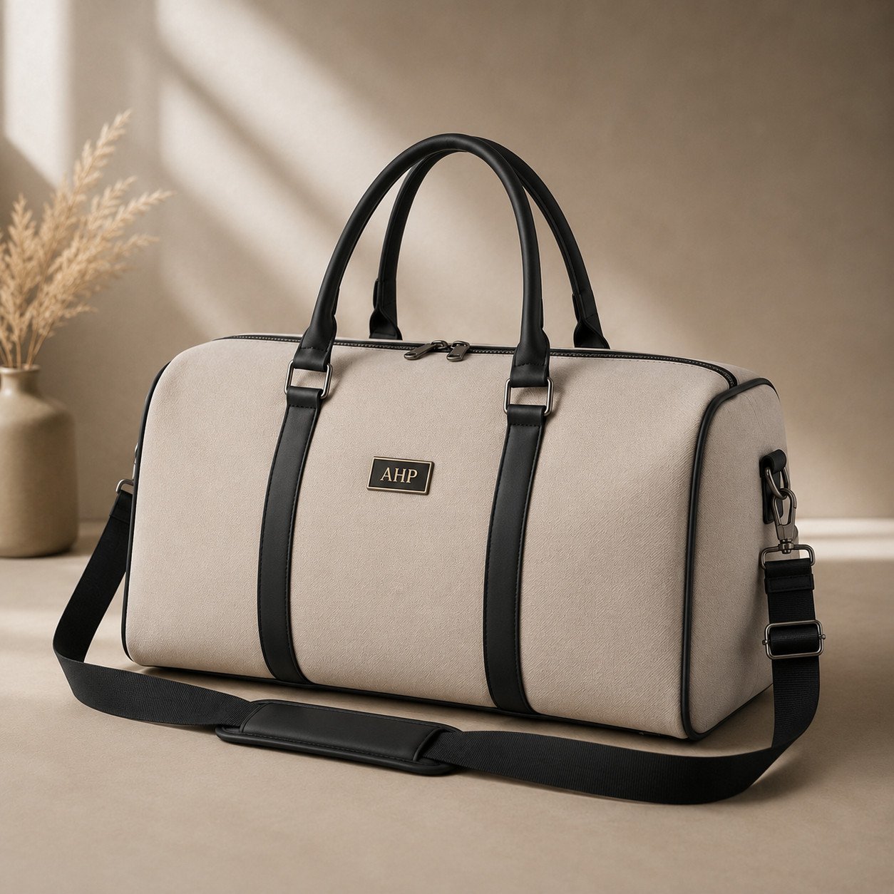 AHP Premium PU Leather Travel Duffel Bag | Weekender, Gym & Cabin Luggage Bag (Beige)