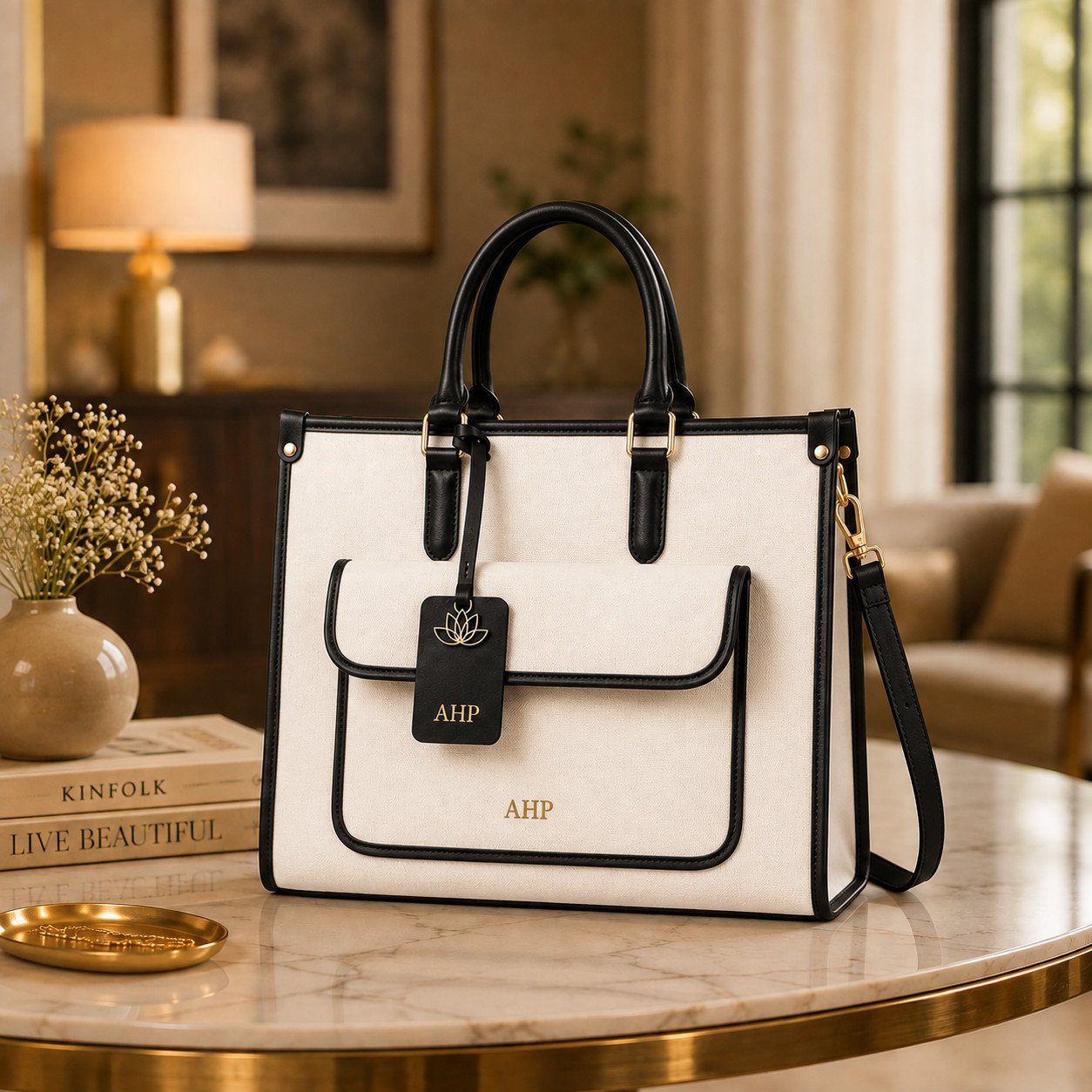 AHP Premium Canvas Tote Bag for Women with Front Pocket & Detachable Shoulder Strap